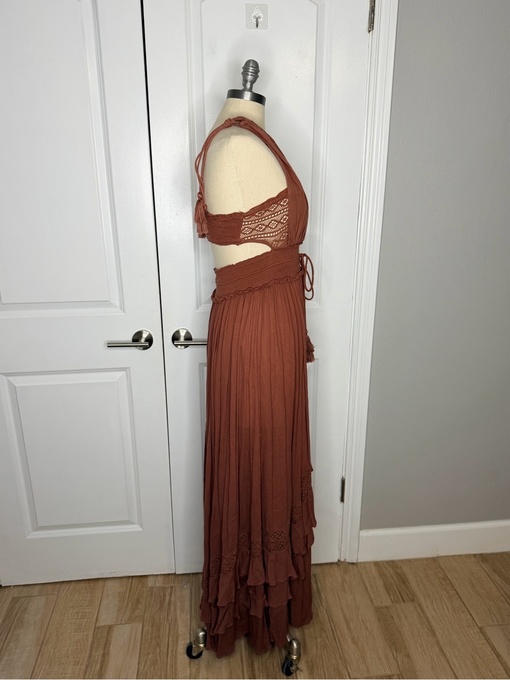 Free People Santa Maria Maxi Dress Crochet Size Medium Free-est Rust Brown - Picture 7 of 11